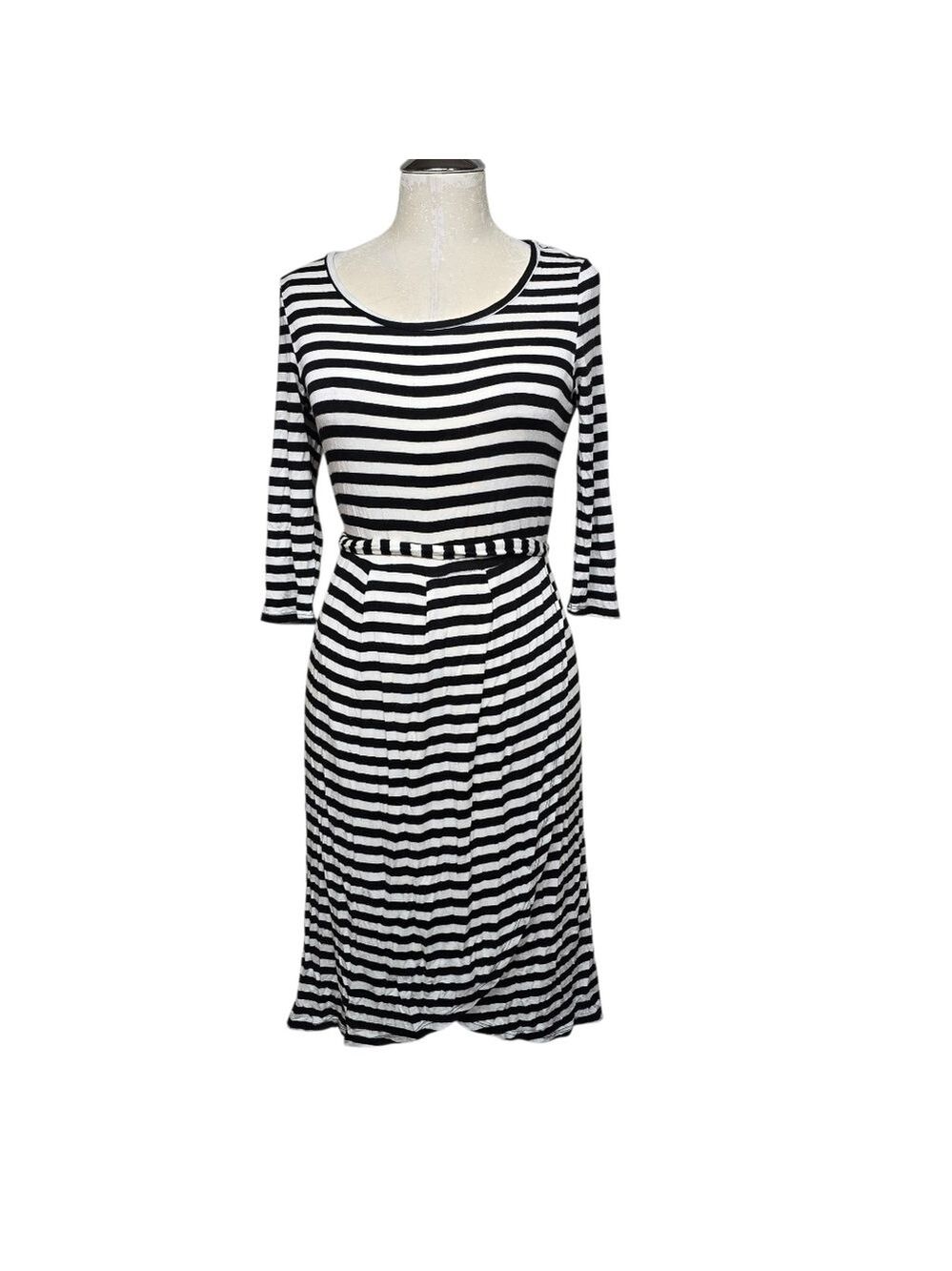 Les Amis Striped Dress Black White Cropped Sleeves Scoop Neck S